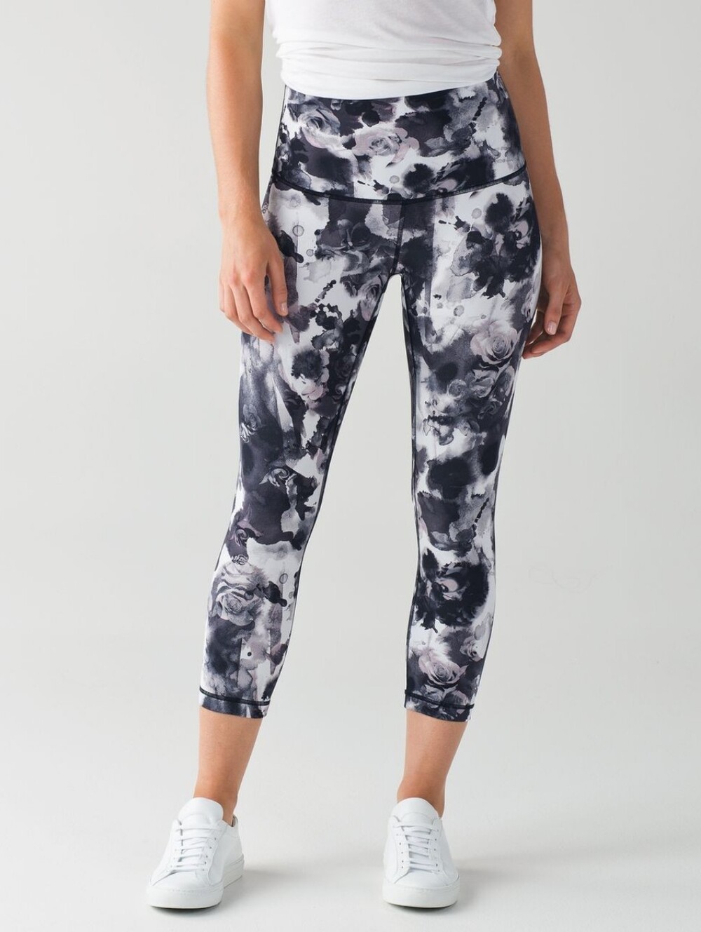 Lululemon High Times Black High Rise Floral Rose Cut Out Luxtreme Crop Leggings